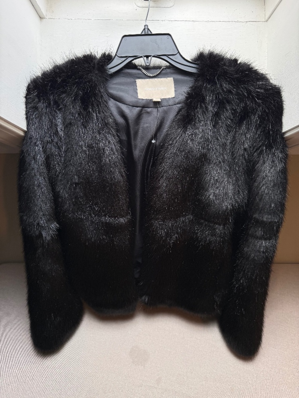 Banana Republic Black Faux Fur Cropped Evening Jacket Size Medium
